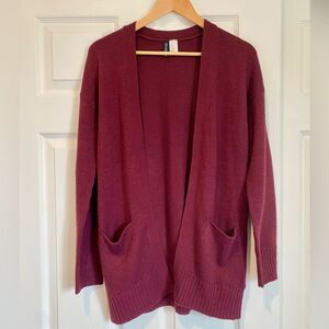 H&M Divided Burgundy Long Open Front Cardigan Sweater